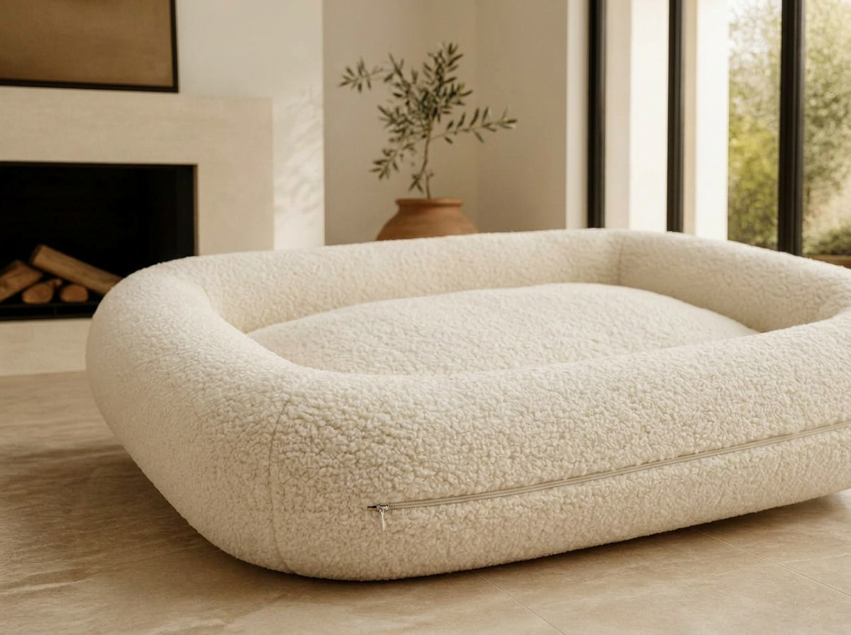 Maison Cocolino signature Ivory White rounded bolster bed detail